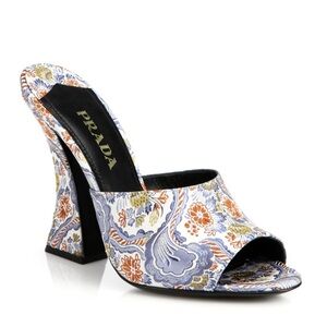 Prada Multicolor Floral Silk Brocade Mule Sandals Size 41